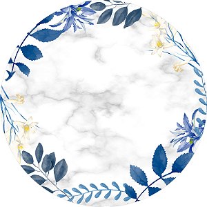 Painel de Festa em Tecido - Marmore e Flores Azul