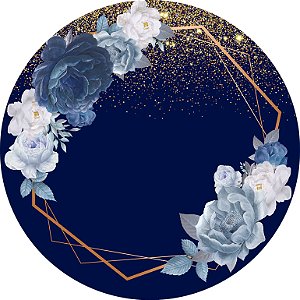 Painel de Festa em Tecido - Geométrico com Glitter e Flores Azul