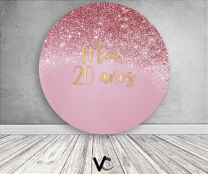 Painel de Festa em Tecido - Glitter Rose Meus 20 Anos