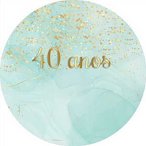 Painel de Festa em Tecido - Efeito Glitter e Marmore Tiffany 40 anos