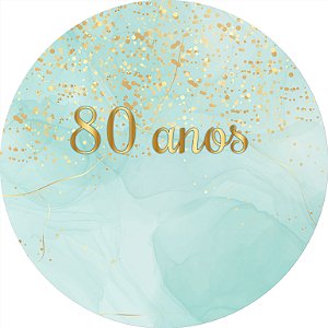 Painel de Festa em Tecido - Efeito Glitter Dourado e Marmore Tiffany 80 anos