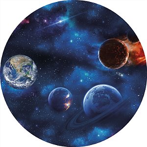 Painel de Festa em Tecido - Galáxia Azul Planetas