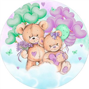 Painel de Festa em Tecido - Revelação Ursinhos Teddy Bears Lilás e Verde