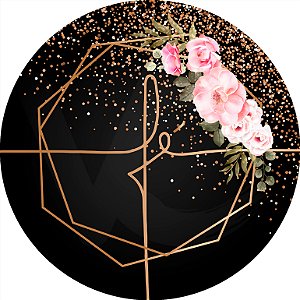 Painel de Festa em Tecido - Fé Geométrico com Flores Escuro com Glitter