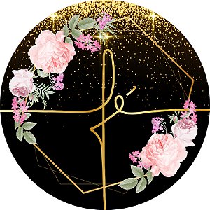 Painel de Festa em Tecido - Fé Geometrico com Glitter e Flores