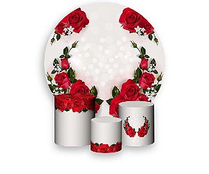 Painel de Festa 3d + Trio Capa Cilindro - Casamento Bodas Rosas Vermelhas 03