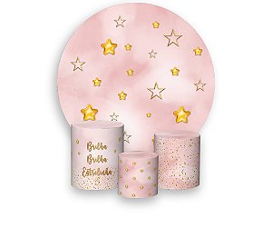 Painel de Festa 3d + Trio Capa Cilindro - Brilha Brilha Estrelinha Rosa Chá de Bebê