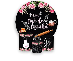 Painel de Festa 3d + Trio Capa Cilindro - Chalkboard Meu Chá de Cozinha 02