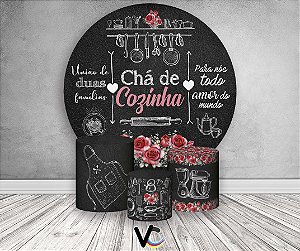 Painel de Festa 3d + Trio Capa Cilindro - Chá de Cozinha ChalkBoard