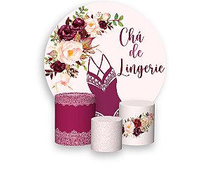 Painel de Festa 3d + Trio Capa Cilindro - Flores Aquarela Chá de  Lingerie 03