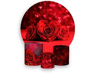 Painel de Festa 3d + Trio Capa Cilindro - Dia dos Namorados Rosa Coração Vermelho