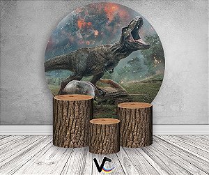 Painel de Festa 3d + Trio Capa Cilindro - Jurassic World Dinossauro Rex