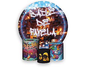 Painel de Festa 3d + Trio Capa Cilindro - Baile de Favela Noite