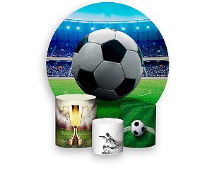 Painel de Festa 3d + Trio Capa Cilindro - Futebol Bola e Estadio Realista