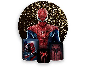 Painel de Festa 3d + Trio Capa Cilindro - Homem Aranha Efeito Parede de Luzes