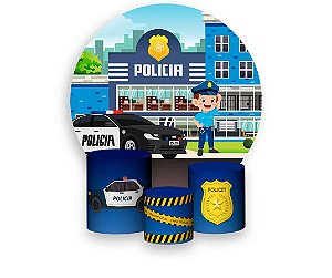 Painel de Festa 3d + Trio Capa Cilindro - Policia Cute