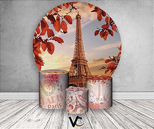 Painel de Festa 3d + Trio Capa Cilindro - Paris Torre Eiffel Aquarela