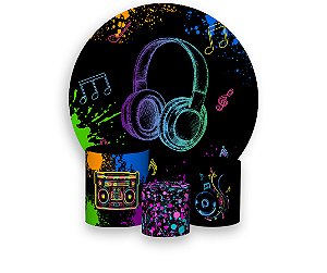 Painel de Festa 3d + Trio Capa Cilindro - Headphone Efeito Neon