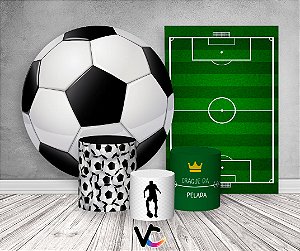 Painel De Festa Redondo + Vertical 3D + Trio Capa Cilindro - Bola de Futebol Campo