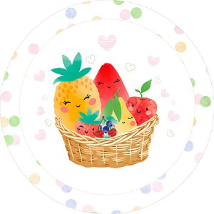 Painel de Festa em Tecido - Cesta de Frutinhas Poás Coloridos