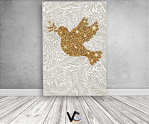 Painel De Festa 3d Vertical 1,50x2,20 - Batizado Espírito Santo Clássico Bege com Dourado