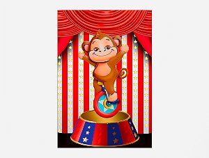 Painel De Festa 3d Vertical 1,50x2,20 - Circo Vermelho Estrelado Macaco