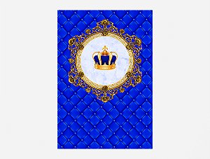 Painel De Festa 3d Vertical 1,50x2,20 - Capitone Coroa Realeza Azul