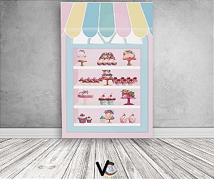 Painel De Festa 3d Vertical 1,50x2,20 - Vitrine Confeitaria Rosa