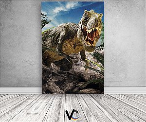 Painel De Festa 3d Vertical 1,50x2,20 - Dinossauro Rex Realista Floresta