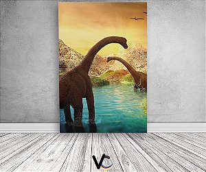 Painel De Festa 3d Vertical 1,50x2,20 - Dinossauro Lago e Montanhas