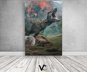 Painel De Festa 3d Vertical 1,50x2,20 - Dinossauro Vulcão e Montanhas