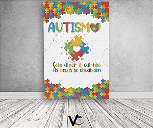 Painel De Festa 3d Vertical 1,50x2,20 - Autismo Quebra Cabeça Colorido