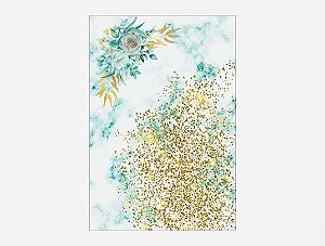 Painel De Festa 3d Vertical 1,50x2,20 - Efeito Mármore Turquesa com Glitter Dourado e Floral