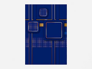 Painel De Festa 3d Vertical 1,50x2,20 - Azul Geométrico Quadrados Dourados