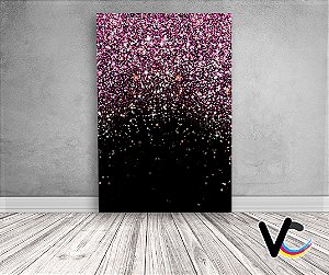 Painel De Festa 3d Vertical 1,50x2,20 - Fundo Preto com Efeito Glitter Rosa e Dourado