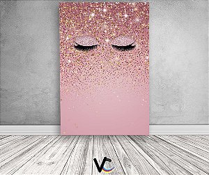Painel De Festa 3d Vertical 1,50x2,20 - Rosa Efeito Glitter com Maquiagem Olhos