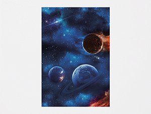 Painel De Festa 3d Vertical 1,50x2,20 - Galáxia Azul Planetas