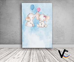 Painel De Festa 3d Vertical 1,50x2,20 - Elefante Cute Aquarela Chá de Revelação