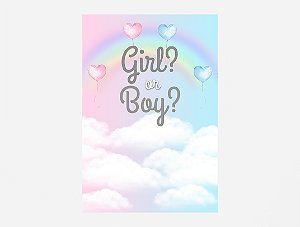 Painel De Festa 3d Vertical 1,50x2,20 - Chá Revelação Girl Or Boy fundo Cute com Arco Íris e Balões