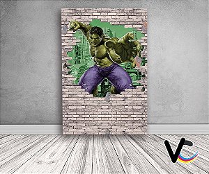 Painel De Festa 3d Vertical 1,50x2,20 - Hulk Quebrando Muro Cidade Verde