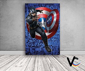 Painel De Festa 3d Vertical 1,50x2,20 - Capitão América e Escudo Quadrinhos Azul