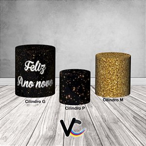 Trio De Capas De Cilindro 3d - Ano Novo Taças Com Efeito Glitter e Brilho