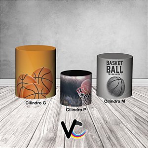 Trio De Capas De Cilindro 3d - Bola de Basquete Muro Quebrado