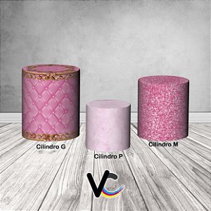 Trio De Capas De Cilindro 3d - Capitone Coroa Realeza Rosa