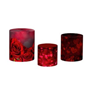 Trio De Capas De Cilindro 3d - Dia dos Namorados Rosa Coração Vermelho