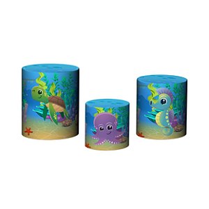 Trio De Capas De Cilindro 3d - Fundo do Mar cute mar azul bebe