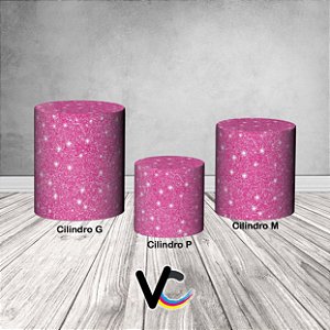 Trio De Capas De Cilindro 3d - Glitter Rosa Pink