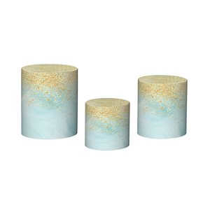 Trio De Capas De Cilindro 3d - Efeito Glitter Dourado e Marmore Tiffany