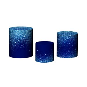 Trio De Capas De Cilindro 3d - Efeito Glitter Azul