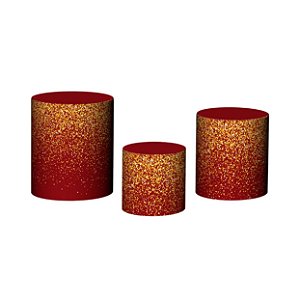Trio De Capas De Cilindro 3d - Vermelho Escuro com Glitter Dourado